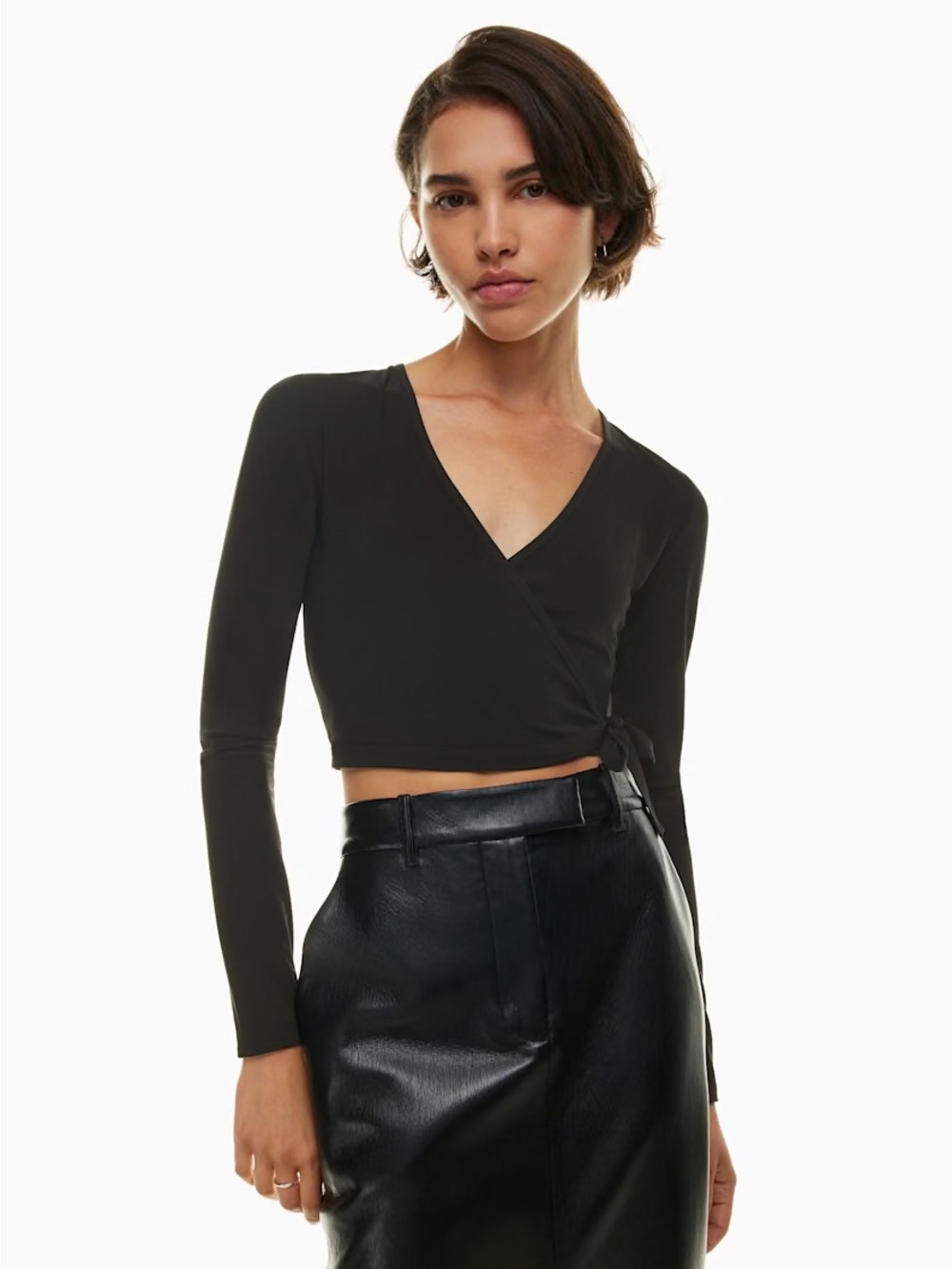 Aritzia Wilfred Ode Longsleeve Black Wrap Top Size S